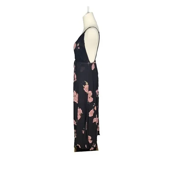 Reformation Dress Size 2 Callalily Gown Wrap Floral Layered Flowy Black Pink - Picture 6 of 17